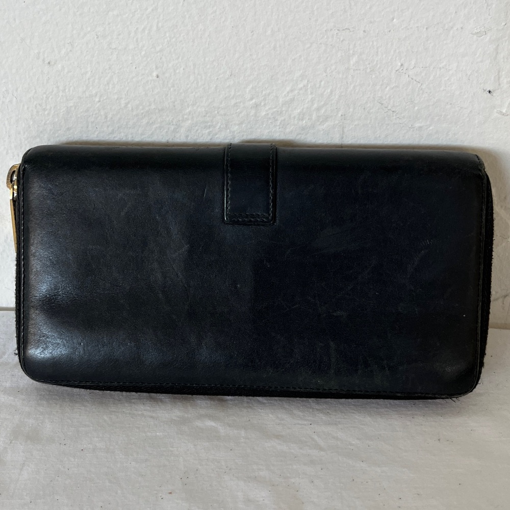 YSL Black Leather Wallet with Gold Accents - Picture 2 of 14